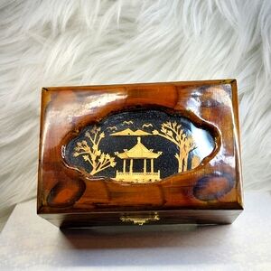 💕Vintage Chinese Lacquered Carved Cork Diorama Art Jewelry Box